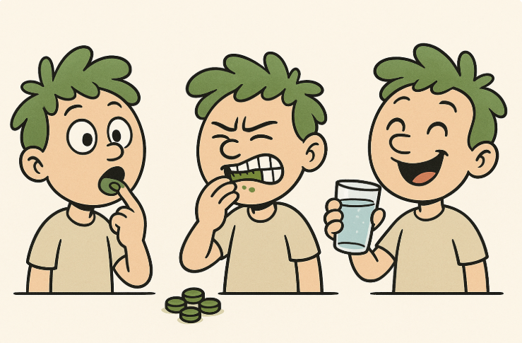 Je lepší chlorellu cucat, kousat nebo zapíjet?