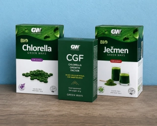 Green Ways Akce: 1 Chlorella v tabletách + 1 Ječmen v prášku + 1 CGF